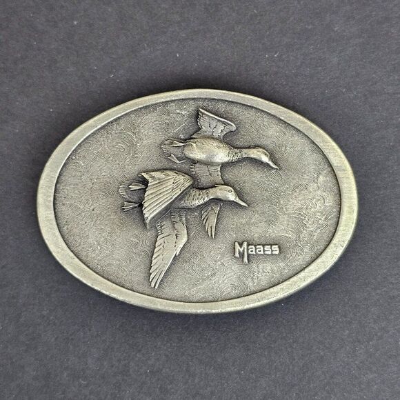 Vtg 1979 Maass Ducks In Flight Belt Buckle By Wild Wings Inc Waterfowl Hunting - Picture 10 of 13